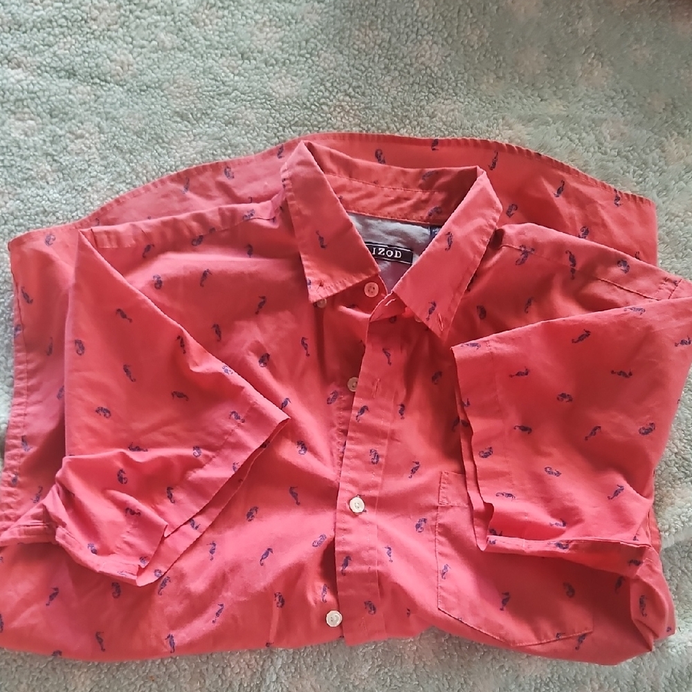 Izod Red Casual Button Down Shirt Lightweight Cotton